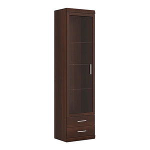Imperial Dark Mahogany Melamine Tall Glazed 1 Door 2 Drawer Narrow Display Cabinet