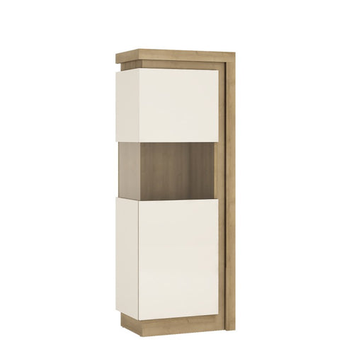 Lyon Riviera Oak/White High Gloss Narrow Display Cabinet (Left Hand)