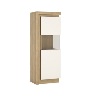 Lyon Riviera Oak/White High Gloss Narrow Display Cabinet (Right Hand)