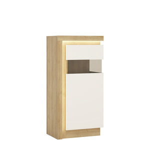 Lyon Riviera Oak/White High Gloss Short Narrow Display Cabinet (Right Hand)