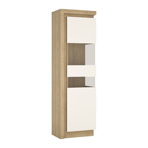 Lyon Riviera Oak/White High Gloss Tall Narrow Display Cabinet (Right Hand)