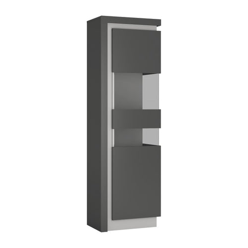 Lyon Platinum/Light Grey Gloss Tall Narrow Display Cabinet (Right or Left Hand)