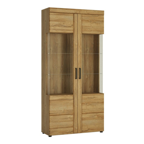 Cortina Grandson Oak Tall Wide 2 Door Glazed Display Cabinet