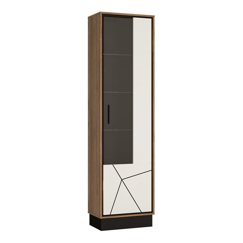 Brolo Tall Glazed, Walnut Display Cabinet with White and Dark Panel Finish (Right Hand)