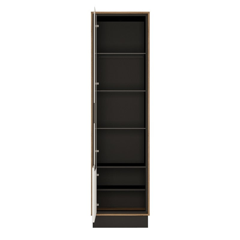 Brolo Tall Glazed, Walnut Display Cabinet with White and Dark Panel Finish (Left Hand)