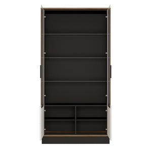 Brolo Tall Wide Glazed, Walnut Display Cabinet with White and Dark Panel Finish