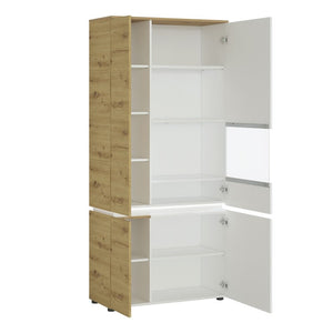 Luci White and Oak 4 Door Tall Display Cabinet with LED lighting (Right Hand)