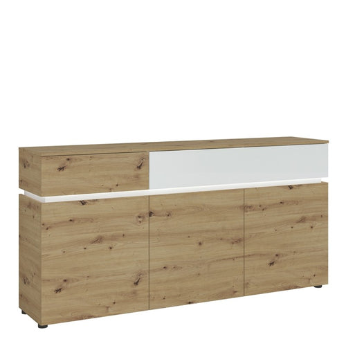 Luci White and Oak 3 Door 2 Drawer Sideboard with LED lighting