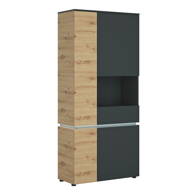 Luci Platinum and Oak 4 Door Tall Display Cabinet with LED lighting (Right Hand)