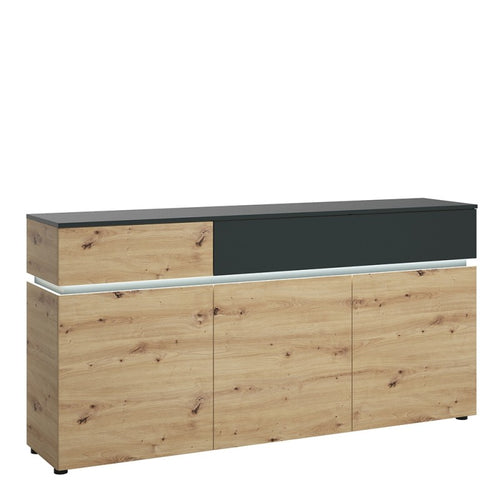 Luci Platinum and Oak 3 Door 2 Drawer Sideboard with LED lighting