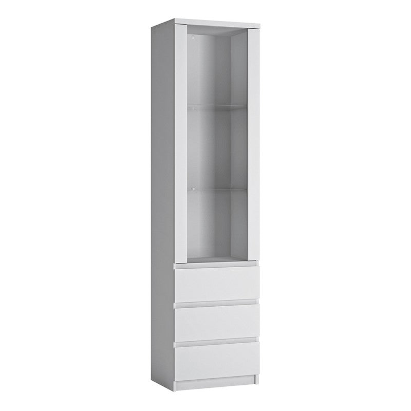 Fribo Tall Narrow 1 Door 3 Drawer Glazed, White Display Cabinet ...