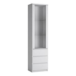 Fribo Tall Narrow 1 Door 3 Drawer Glazed, White Display Cabinet
