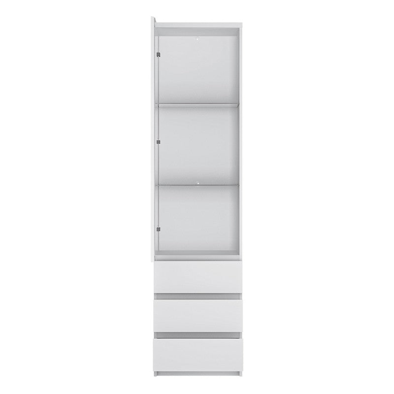 Fribo Tall Narrow 1 Door 3 Drawer Glazed, White Display Cabinet ...