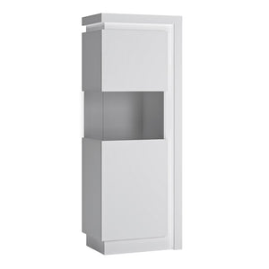Lyon White High Gloss Narrow Display Cabinet with LED Lighting (Left Hand)