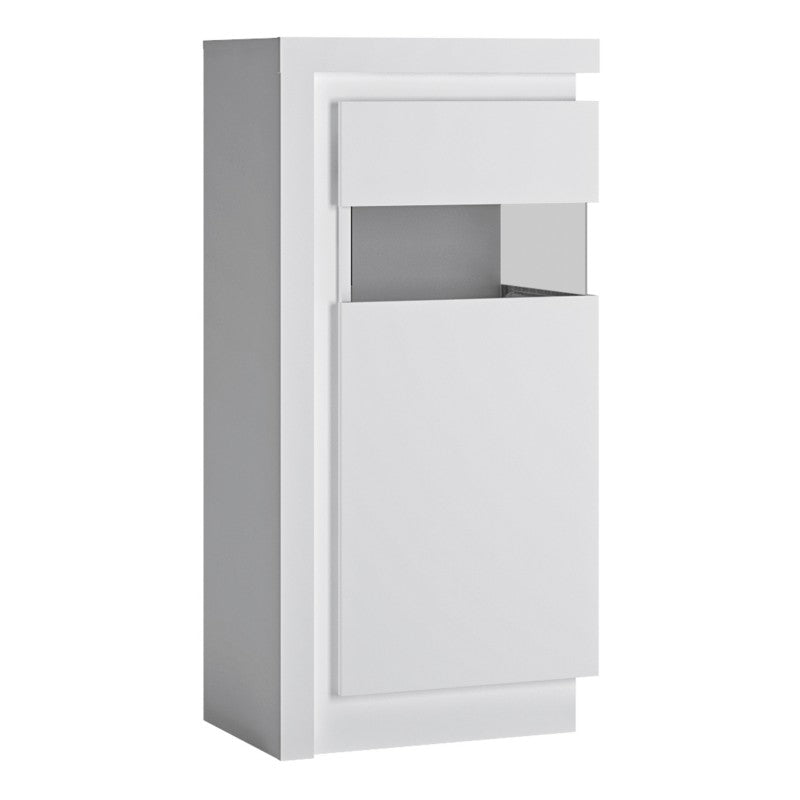 Lyon White High Gloss Short Narrow Display Cabinet with LED Lighting (Right Hand)