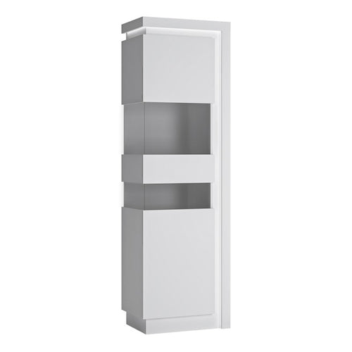 Lyon White High Gloss Tall Narrow Display Cabinet with LED Lighting (Left Hand)