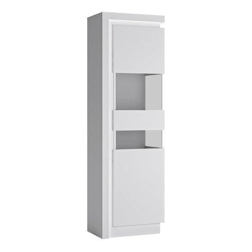 Lyon White High Gloss Tall Narrow Display Cabinet with LED Lighting (Right Hand)