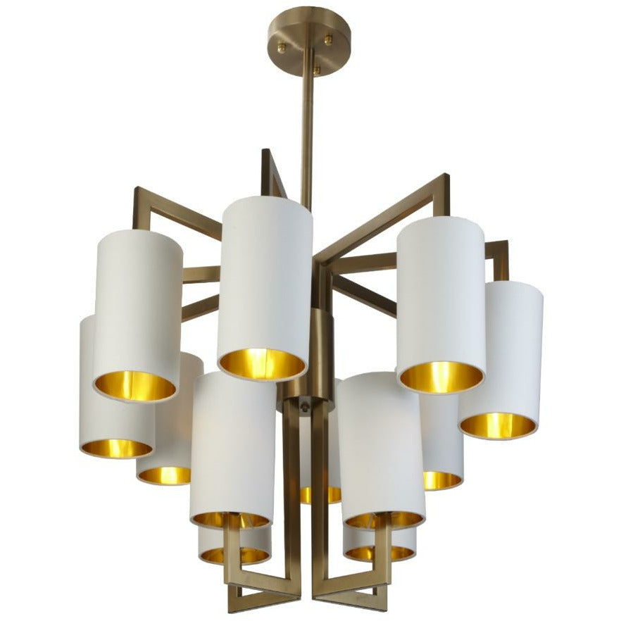 Serene Brushed Gold 8+4 Chandelier with Opal Shades