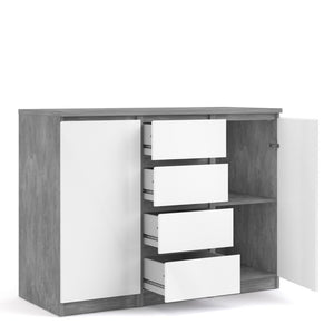 Naia Concrete/White High Gloss 4 Drawers 2 Doors Sideboard