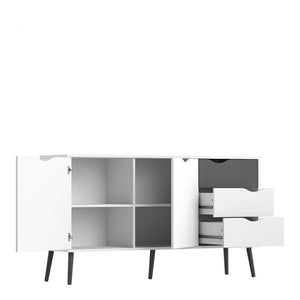 Oslo White and Matt Black Large 3 Drawers 2 Doors Sideboard