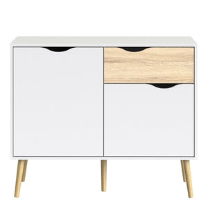Oslo White and Oak Small 1 Drawer 2 Doors Sideboard