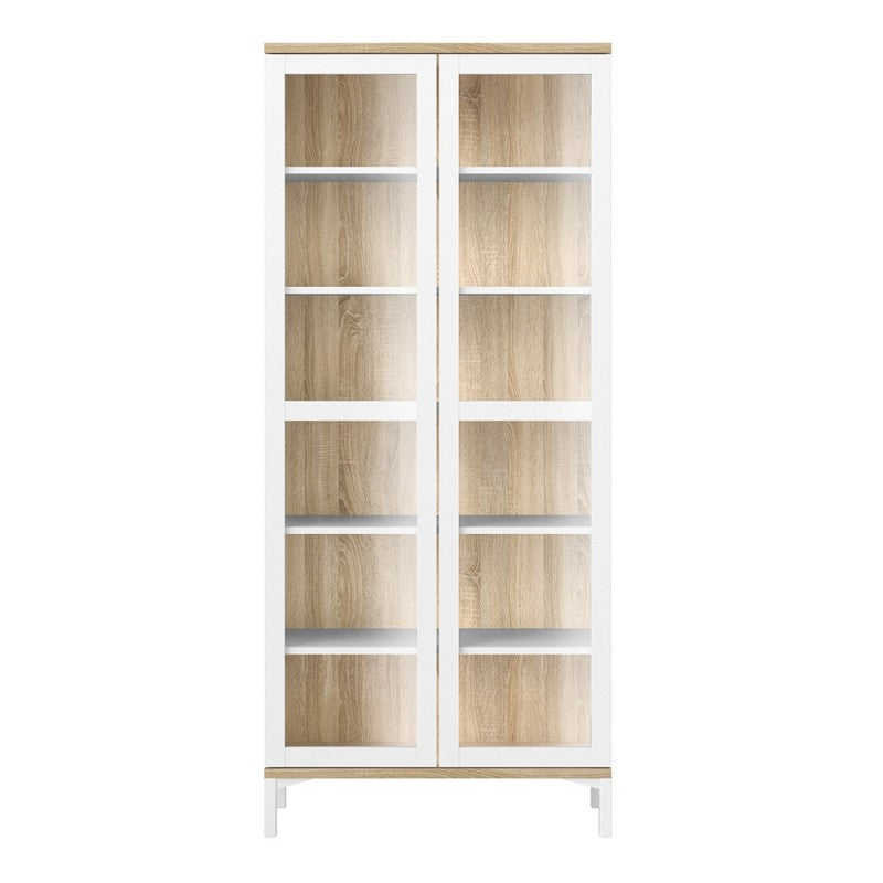 Roomers White/Oak Glazed 2 Doors Display Cabinet