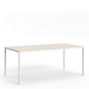 Family Large Oak Top Dining Table with White Metal Legs