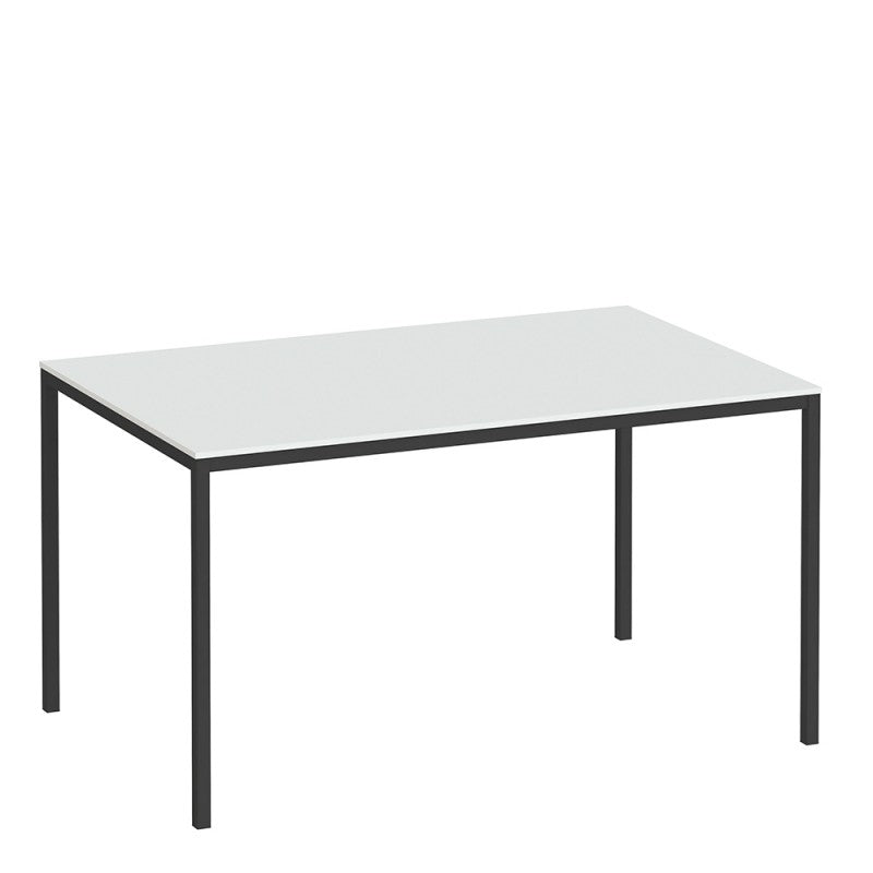 Family Small White Top Dining Table with Black Metal Legs