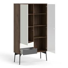 Load image into Gallery viewer, Fur Grey, White and Walnut 1 Door 1 Glass Door 2 Drawers China Display Cabinet