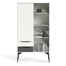 Load image into Gallery viewer, Fur Grey and White 1 Door 1 Glass Door 2 Drawers China Display Cabinet