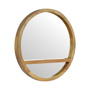 Round Wooden Wall Mirror with 1 Shelf