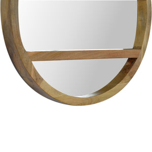 Round Wooden Wall Mirror with 1 Shelf